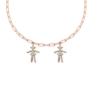 Open image in slideshow, Diamonds and 18Kt yellow / rose / white gold two girls rainbow necklace
