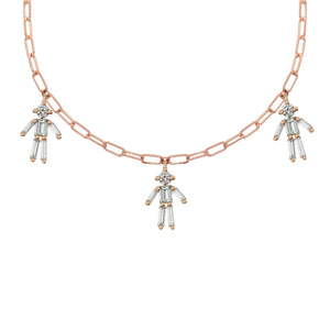 Open image in slideshow, Diamonds and 18Kt yellow / rose / white gold double mixed necklace
