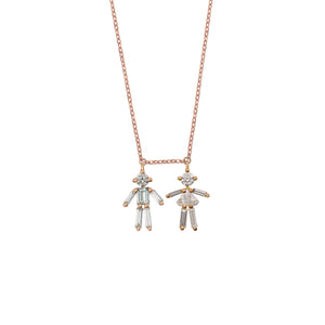 Open image in slideshow, Diamonds and 18Kt yellow / rose / white gold double mixed necklace
