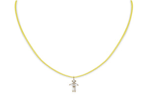 Open image in slideshow, Diamonds and 18Kt yellow / rose / white gold girl thread necklace for littles girls
