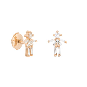 Open image in slideshow, Diamonds and 18Kt yellow / rose / white gold girl stud earring

