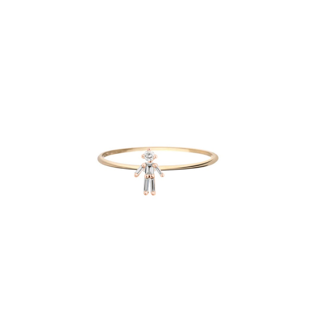 Diamonds and 18Kt yellow / rose / white gold girl ring