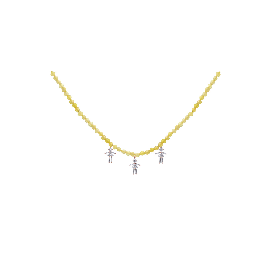 Diamonds and 18Kt yellow / rose / white gold triple girls rainbow necklace