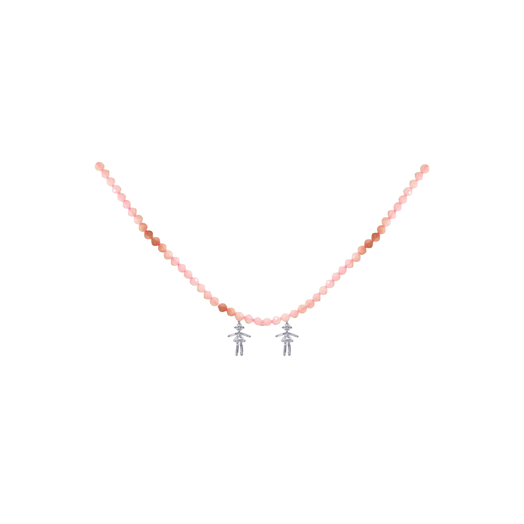 Diamonds and 18Kt yellow / rose / white gold two girls rainbow necklace