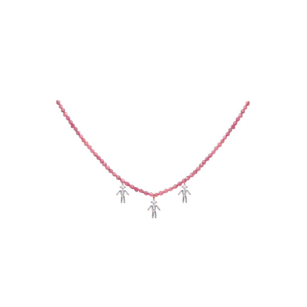 Diamonds and 18Kt yellow / rose / white gold triple boys rainbow necklace