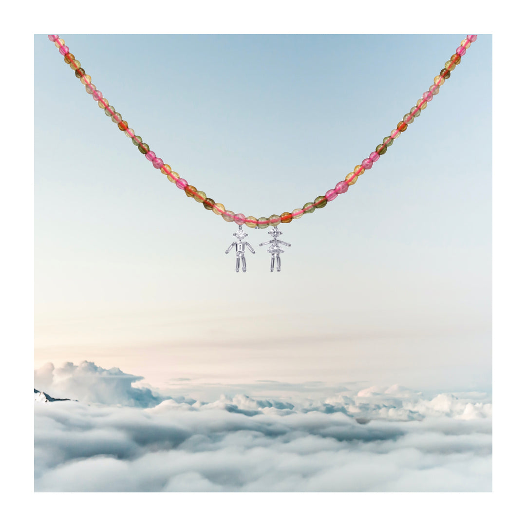 Diamonds and 18Kt yellow / rose / white gold double mixed rainbow necklace